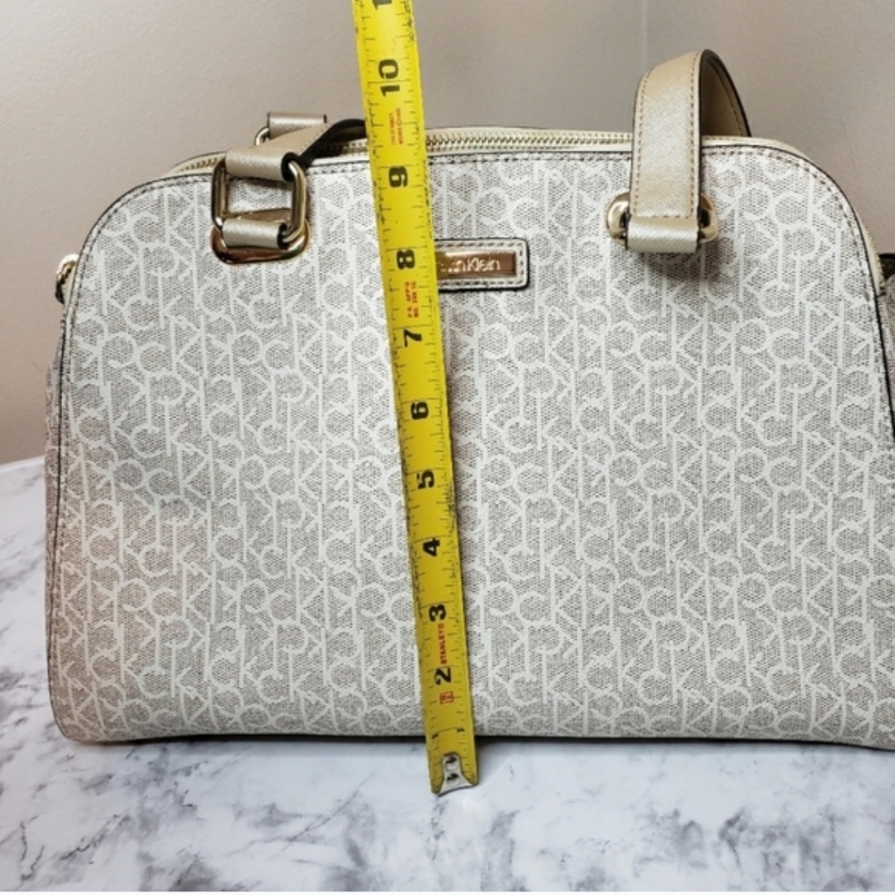 Calvin Klein Large Almond Monogram Satchel - Like New | Metallic Gold & Cream - Picture 9 of 16